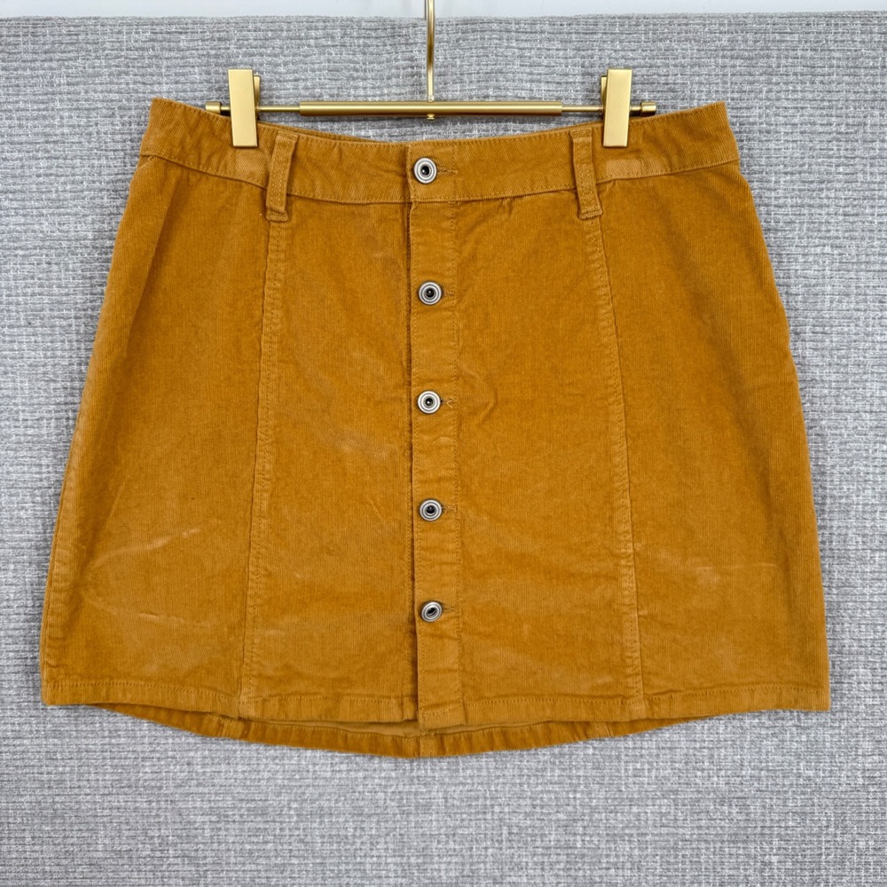 RE generation Corduroy Skirt Women's Sz S 28 Snap‎ Front Yellow Preppy Academia